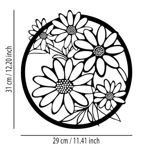 Flower Daisy Metal Wall Decor - Elegant Room Decor Farmhouse Wall Art Home Decor for Living Room, Bedroom, Dining Room, Bathroom, Office (Black)