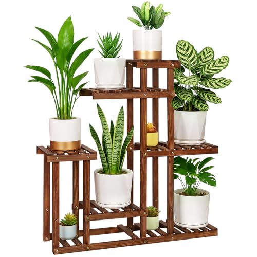 6-Tier Wood Plant Stand Indoor Outdoor Multi Tier Plant Shelf Narrow
