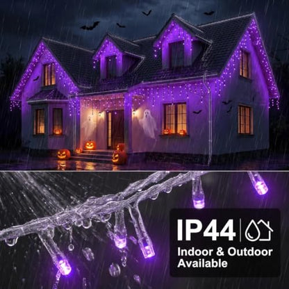 FLVOECN 720 LED 65FT Purple Halloween Ice Lights, Plug in Timer 8 Modes - color: Champagne
