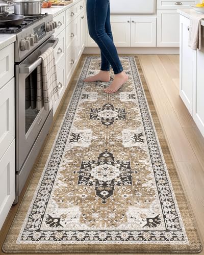 DEXI Kitchen Floor Mats Cushioned Anti Fatigue Runner Rug 24x107 Brown - color: Brown/White, size: 107"L x 24"W x 0.4"Th