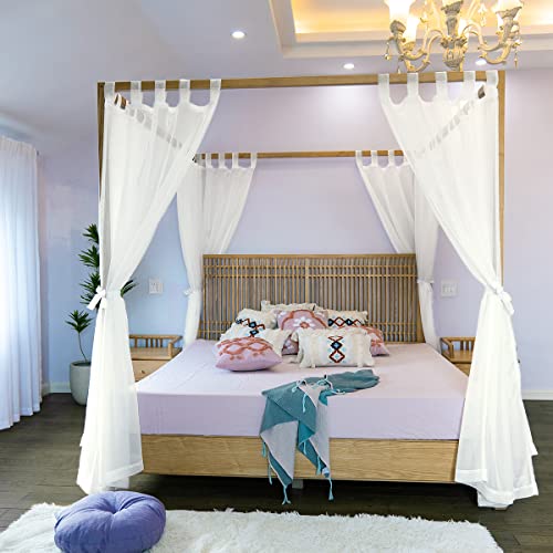 Linentalks Sheer Canopy Bed Curtains for King, Queen, Full and Twin Bed, 4 Corner Bed Canopies & Drapes, Four Poster Bed Canopy Curtains Beds, Sheer Curtains for Canopy Bed Drapes, Ivory - color: Ivory