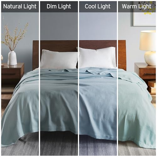 Madison Park 100% Egyptian Cotton Twin Bed Blanket for Summer Light Blue - color: Light Blue, size: Twin