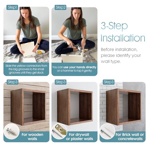 Kaboon Cube Floating Shelves Set2, Display Shelves Wall Mount 7.75" D x 12.5" W x 12.5" H, (Walnut, Square 2 Cubes) - color: Dark Walnut, size: Square-Set2