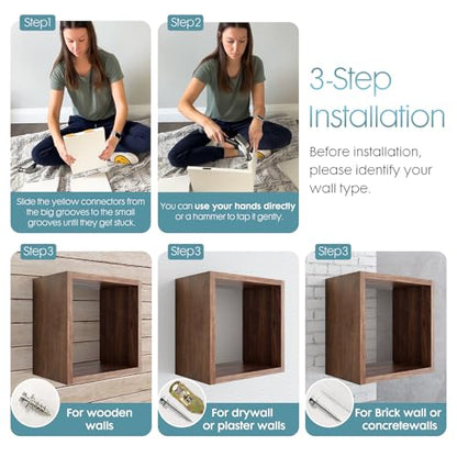 Kaboon Cube Floating Shelves Set2, Display Shelves Wall Mount 7.75" D x 12.5" W x 12.5" H, (Walnut, Square 2 Cubes) - color: Dark Walnut, size: Square-Set2