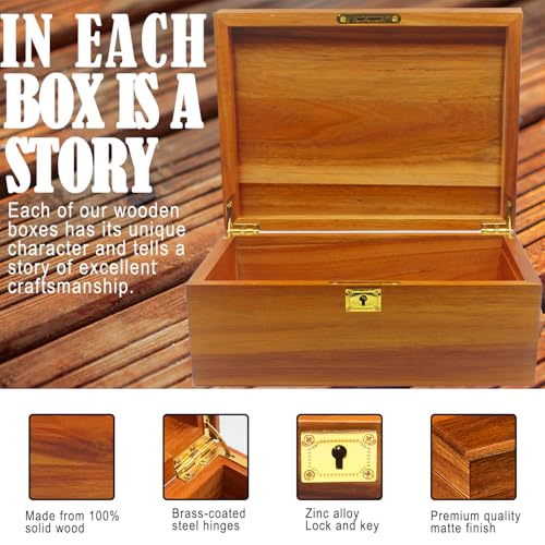 Wooden Box Decorative Large Acacia Wooden Storage Box with Hinged Lid and Locking Key Premium Keepsake Stash Box Lockable Chest for Keepsakes, Valuables, Accessories, Treasured Items(Lock No Grid) - style: Key Lock no partition