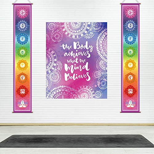 Funnytree 12"x71" Large Yoga Tapestry Meditation Studio Room 7 Chakra Mandala Hanging Banner Wall Poster Door Decor Porch Sign Indoor Outdoor Durable Fabric