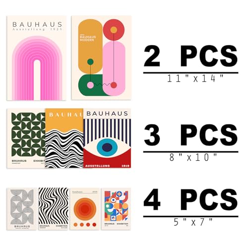 KBKBART 9PCS Eclectic Wall Art Decor, Modern Maximalist Wall Prints for Bedroom, Bauhaus Posters for Room Aesthetic, Retro Abstract Wall Collage Kit for Living Room, Funky Dorm Gallery Home Decor - color: Colorful Bauhaus