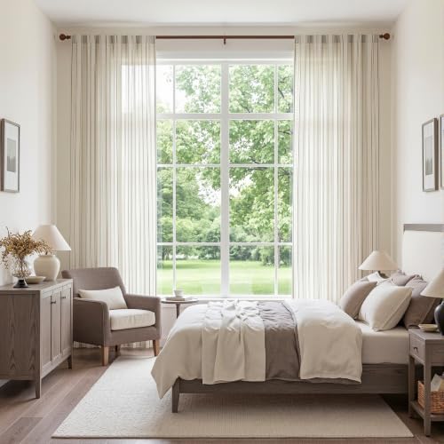 MYSKY HOME Linen Curtains for Bedroom Black Striped 72 Inches Long 2 Panels - color: Black, size: 50"W x 72"L (Pack of 2)