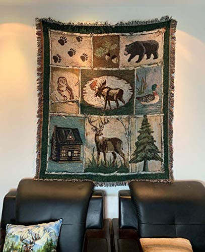 Moose Bear Lodge Woven Tapestry Throw Blanket 50"x60" - color: Moose