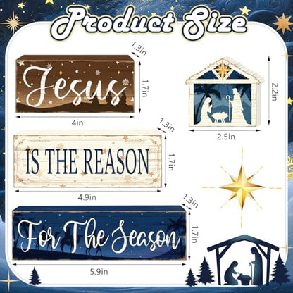 Britimes Tiered Tray Decor Set, 4 Pack, Wooden Table Sign, Nativity Scene - style: Jesus Religious