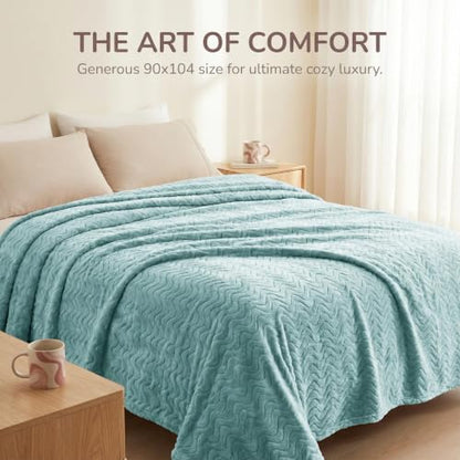 Exclusivo Mezcla Soft Fleece Blanket Queen Size for Bed, Sofa, Celadon - color: Celadon, size: Queen ( 90x90 IN )