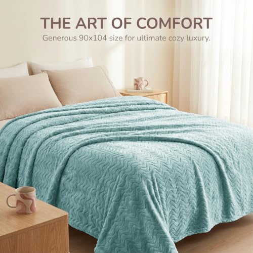 Exclusivo Mezcla Soft Fleece Blanket King Size for Bed, Sofa, Celadon - color: Celadon, size: King ( 90x104 IN )