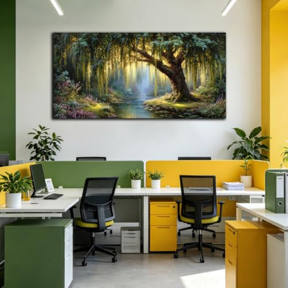 Green Willow Tree Canvas Wall Art Large Botanical Nature Wall Painting - color: Green, size: 58"L x 29"W