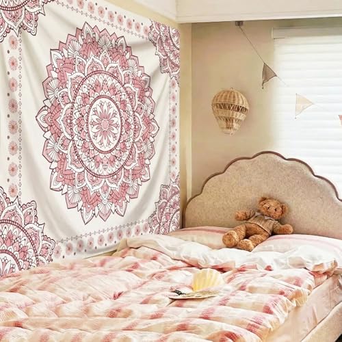 Pink Mandala Tapestry for Bedroom Aesthetic, Boho Art Large Wall Hanging - color: A Pink Mandala Tapestry, size: 79"L x 60"W