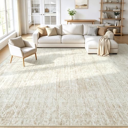 9x12 Area Rugs, Beige Washable Geometric Boho Rug for Living Room, Bedroom - color: Beige, size: 9' x 12' (Rectangular)