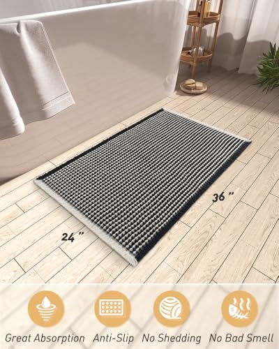 Upgraded Waffle Bath Mat Ultra Absorbent Non Slip Bathroom Mat, 24" x 36" - color: Black & Cream, size: 24" x 36"