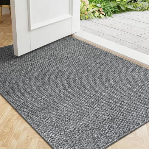 Mordem Dirt Trapper Door Mat 17"x30" Non Slip Washable Indoor Door Mats Grey Absorbent Dirt Resistant Doormat Low-Profile Indoor Floor Mat for Entryway - color: Grey, size: 17"x30"