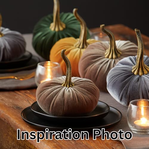 Your Heart's Content Set of 3 Small Velvet Pumpkins (Sm Gray Taupe Ivory) - color: Sm Gray Taupe Ivory