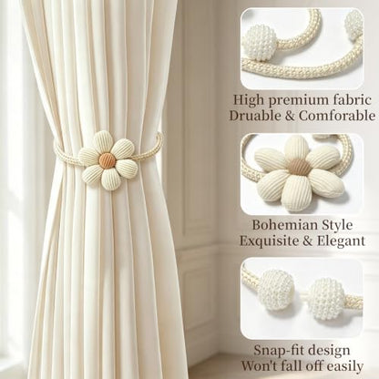 Sunflower Curtain Tiebacks 2 Pack, No-Drill Decorative Drape Holders