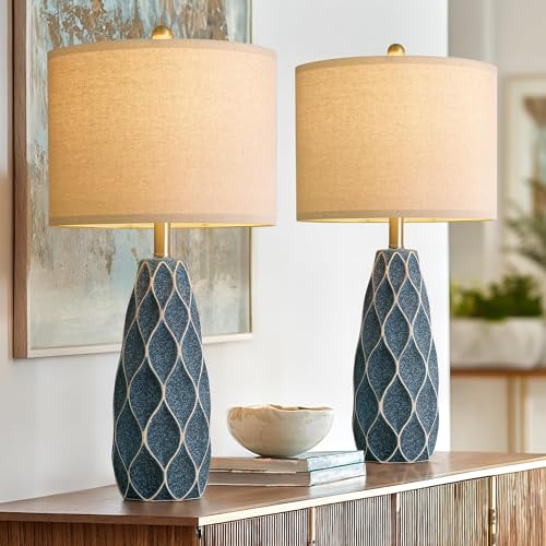 Ceramic Table Lamps Set of 2, 27.5" Blue Lamps for Bedroom Living Room - color: Blue, size: Large - 27.5’‘