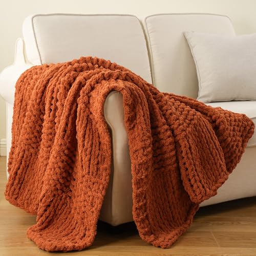 Chunky Knit Throw Blanket for Couch, 50"x60" - color: Caramel