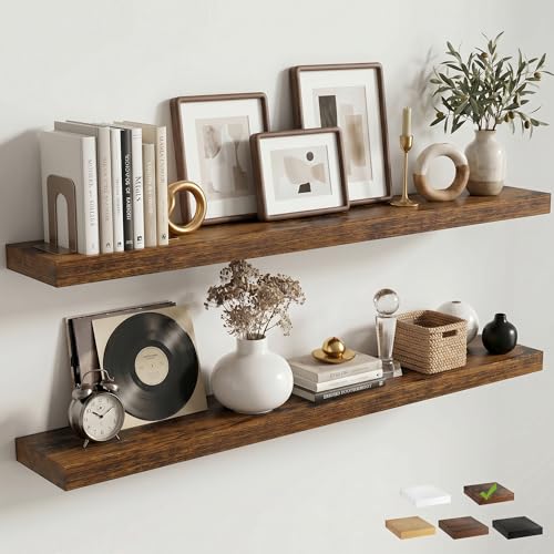55 Inch Floating Shelves for Wall, 8"D Wood Storage Shelves, Brown Finish - color: Brown, size: 55 Inch