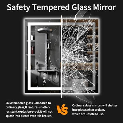 30"x30" LED Bathroom Mirror with Lights, Dimmable，Anti-Fog，Bathroom Vanity Mirror for Wall, Backlit + Front Lit, Memory Function, Shatter-Proof，Tempered Glass - size: 31"L x 31"W