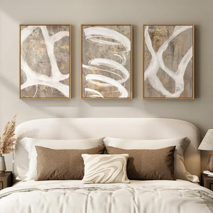 Framed Neutral Beige Abstract Wall Art for Bedroom, 3 Piece Set, 16x24 In - color: Neutral Taupe, size: 16" W x 24" H x 3pcs
