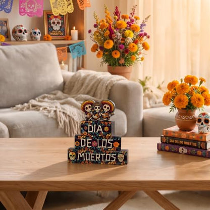 Smile Dia de los Muertos Wooden Block Decor - style: Muertos
