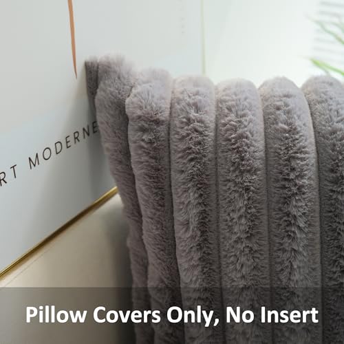 JOJUSIS Faux Fur Plush Throw Pillow Covers, Grey, 22 x 22-Inch - color: Grey, size: 22" x 22" (Pack of 2)