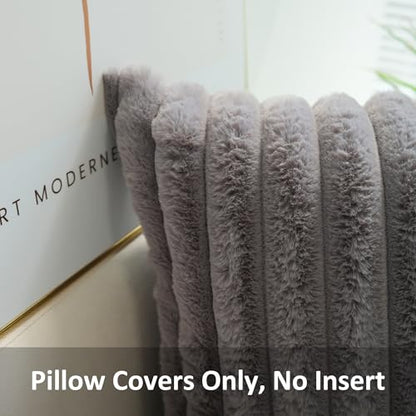 JOJUSIS Faux Fur Plush Throw Pillow Covers, Grey, 18 x 18-Inch - color: Grey, size: 18" x 18" (Pack of 2)