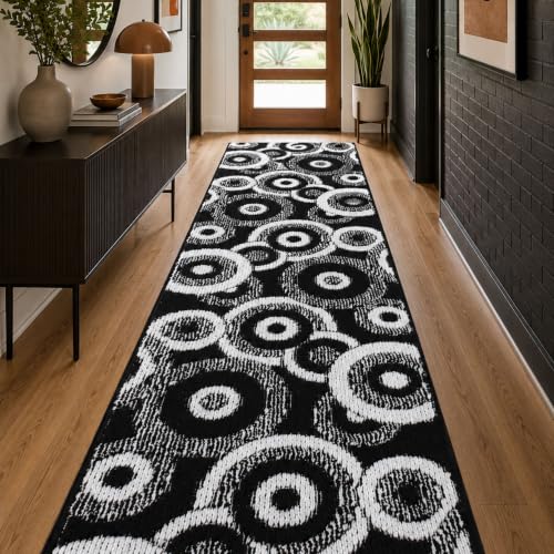 REMNAZ Custom Size Hallway Runner Rug, Geo Black, 31 in x 6 ft - color: Geo / Black, size: 31 inch Width X 6 Feet Length