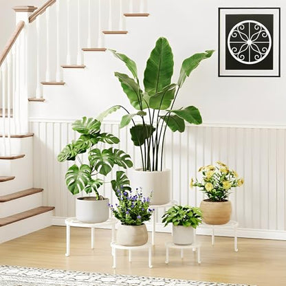 5-Pack Metal Plant Stand Outdoor, Heavy Duty Round Pot Holder Rack for Patio & Garden - color: S-White