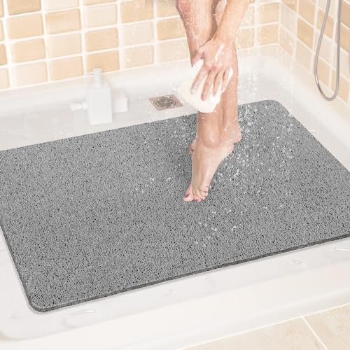 LuxStep Shower Mat Bathtub Mat Non-Slip Bath Mat with Drain, Quick Drying - color: Stylish Grey, size: 32" x 24"