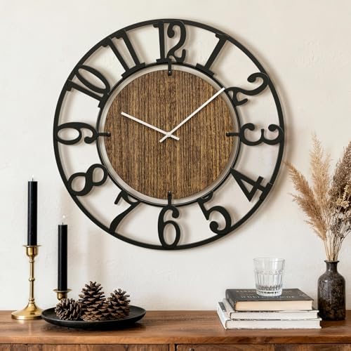 Large Wall Clocks, 20" Black Big Wall Clock for Living Room Decorative by Battery Operated, Oversized Farmhouse Silent Walls Clock with Metal Arabic Number for Office, Classroom, Bedroom - size: 20 Inch