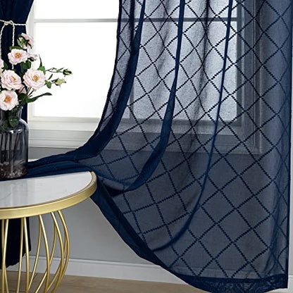 KOUFALL Navy Blue Curtains 63 Inch Length, Semi Sheer Curtains for Living Room 2 Panels Set with Grommet - color: Navy Blue, size: 52"W x 63"L (Pack of 2)
