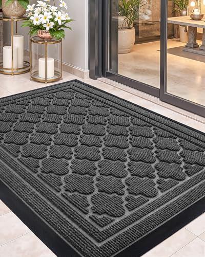 Color&Geometry Front Door Mat Outside Entrance, 24"x48" Heavy Duty Non Slip Low Profile Doormat, Dirt and Moisture Trapping Welcome Mats for Front Door, Entryway, Patio, Garage, Grey Geometric - color: 1-grey, size: 24"x47"