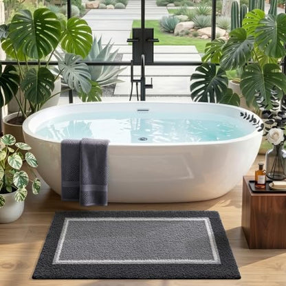 DEXI Bathroom Rugs 24x16, Soft Absorbent Bath Mat, Dark Grey - color: Dark Grey, size: 24" X 16" (Rectangular)