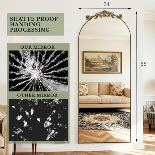 MISSDAY Vintage Full Length Mirror 65"x24" Baroque Arched Mirror, Bronze