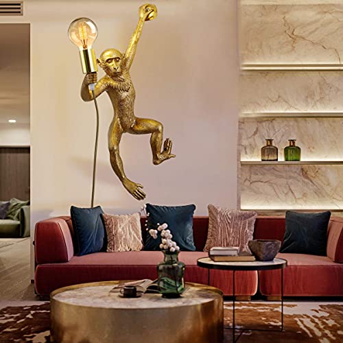 Jorunhe Plug in Wall Sconces, Resin Monkey Wall lamp, 21.65 x 11.81 Inch On Off Switch, Vintage Industrial Wall Light Fixture for Living Room, Bedroom, Office