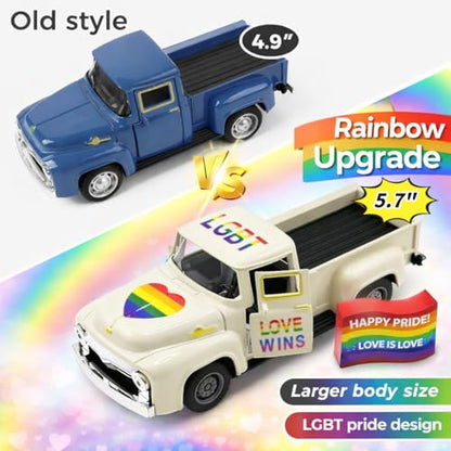 Pride Rainbow Mini Truck Decor with Wooden Sign, 5.7 Inch - color: Rainbow