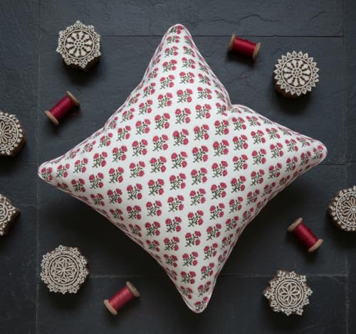 ATOSII Cotton Blockprint Throw Pillow Cover, Gulbahar Pink, 2 Pcs, 20 X 20 - color: Gulbahar, size: 20" x 20" (Pack of 2)