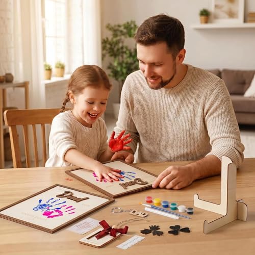 10" Best Dad Ever Hands Down DIY Frame Hand Print Kits, Personalized Father Day Craft for Dad from Kids, Family Handprint Keepsake for Daddy, Papa from Son Daughter - color: Brown