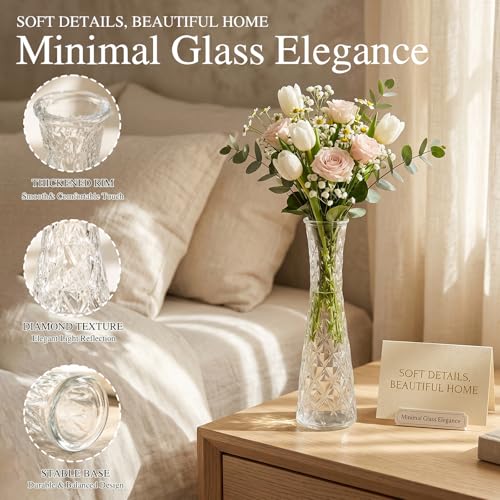12 Pack Glass Bud Vases, Assorted Textured Clear Flower Vases Bulk - color: Clear