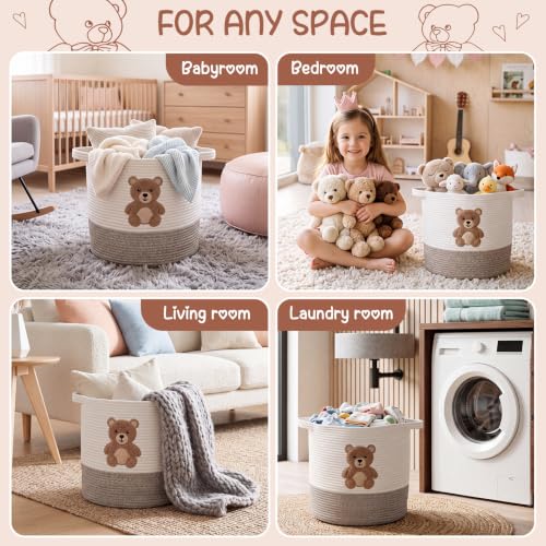 LemonRoad Teddy Bear Basket 14"x14", Baby Laundry Basket with Handles