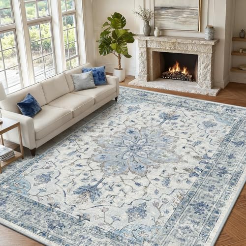 RELEANY Washable Vacuum-Friendly Area Rugs 9'x12' Blue/Gray - color: Blue/Gray, size: 9' x 12' (Rectangular)