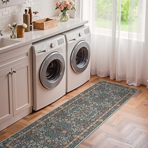 jinchan 2x6 Washable Hallway Runner Rug, Floral Non-Slip, Dark Blue - color: Dark Blue, size: 2' x 6' (Rectangular)