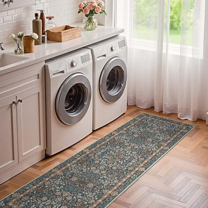 jinchan 2x6 Washable Hallway Runner Rug, Floral Non-Slip, Dark Blue - color: Dark Blue, size: 2' x 6' (Rectangular)