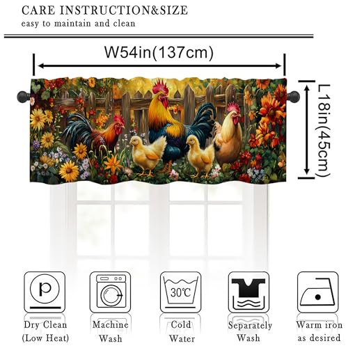 Colorful Floral Chicken Valance Curtains,Rod Pocket Valances for Windows,Small Window Treatment Valances for Kitchen,Living Room,Bedroom,Bathroom,Home Decor,18x54 Inch,1 Panel,Farmhouse Rooster - color: Chicken01, size: 54"W x 18"L (Pack of 1)