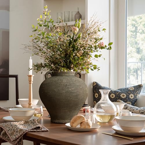 LuxenHome Rustic Large Flower Vase,14'' Tall Brown Terracotta Cauldron Vase - size: Medium